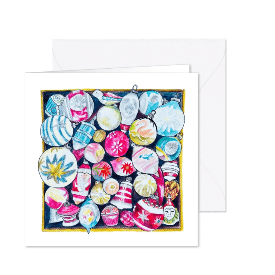 Kerstkaartje vintage kerstballen - Kaartimpressie