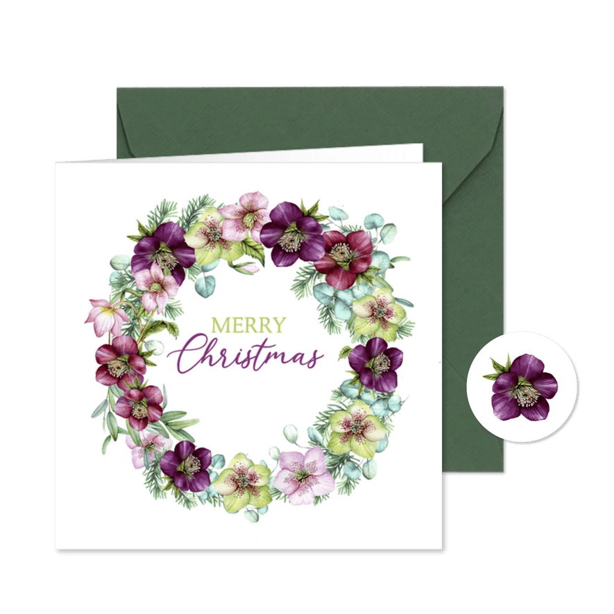 Kerstkrans helleborusbloemen - Kaartimpressie