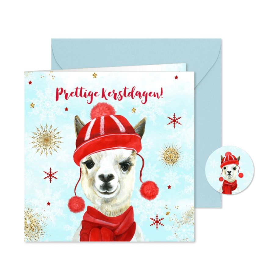 Kerstlama met muts - Kaartimpressie