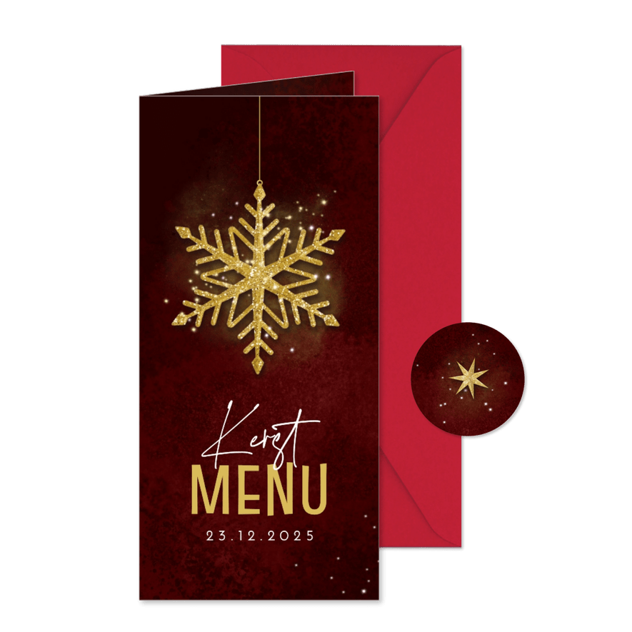 Kerstlunch menu menukaart sterren goud rood - Kaartimpressie