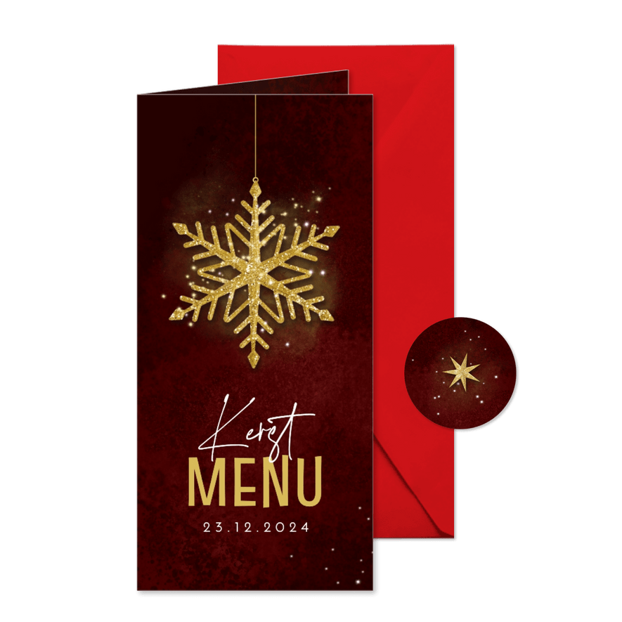 Kerstlunch menu menukaart sterren goud rood - Kaartimpressie