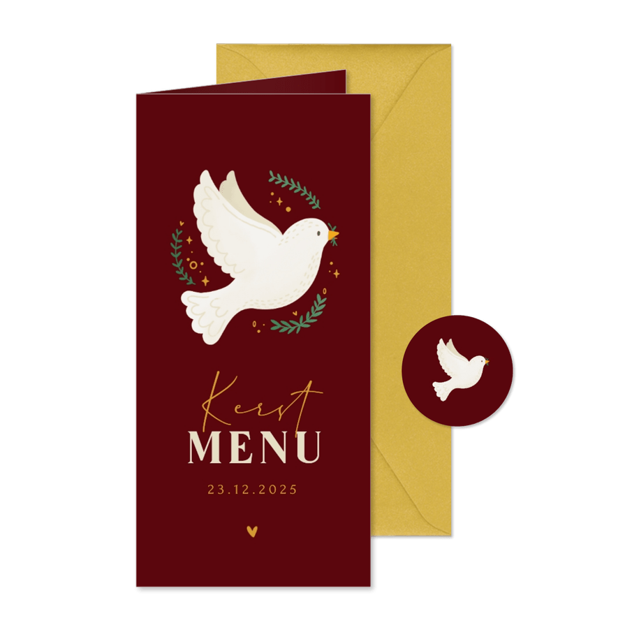 Kerstlunch menukaart duif sterren goudlook - Kaartimpressie