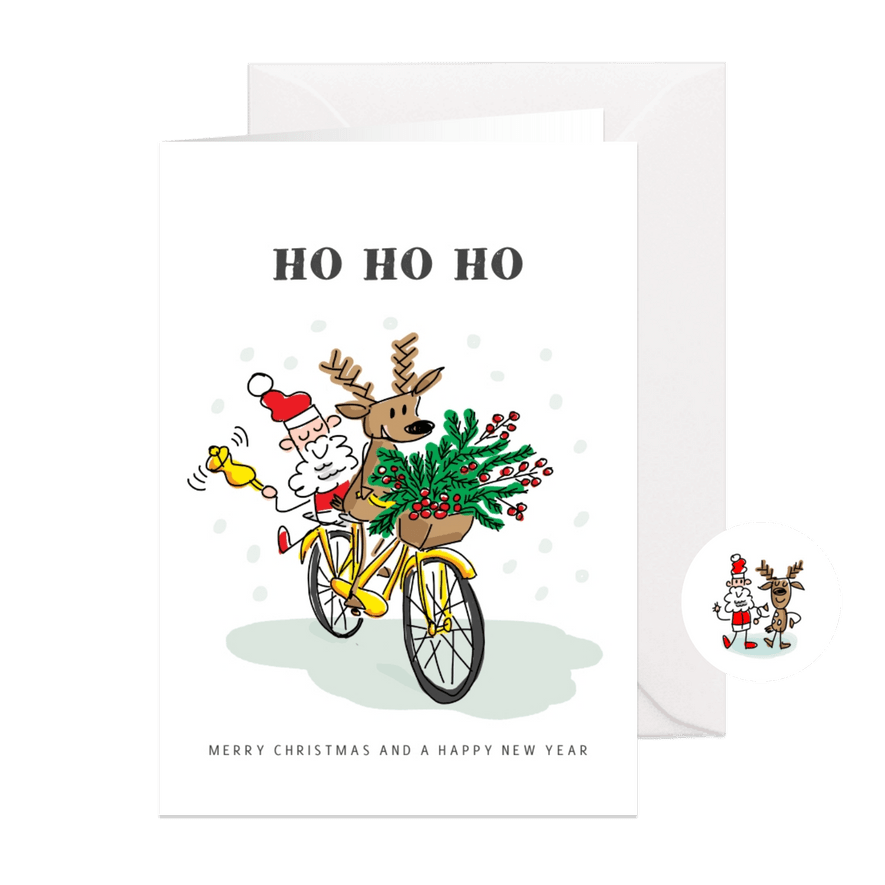 Kerstman met rendier op de fiets - Kaartimpressie