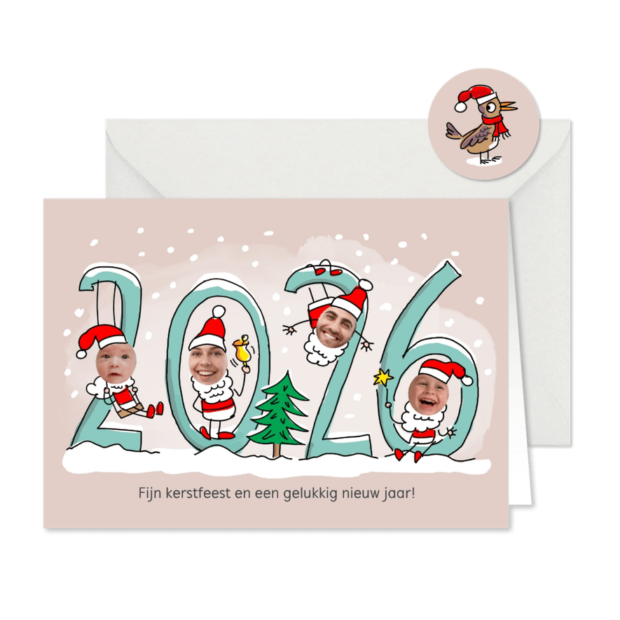 Kerstmannetjes fotocollage met 4 foto's - Kaartimpressie