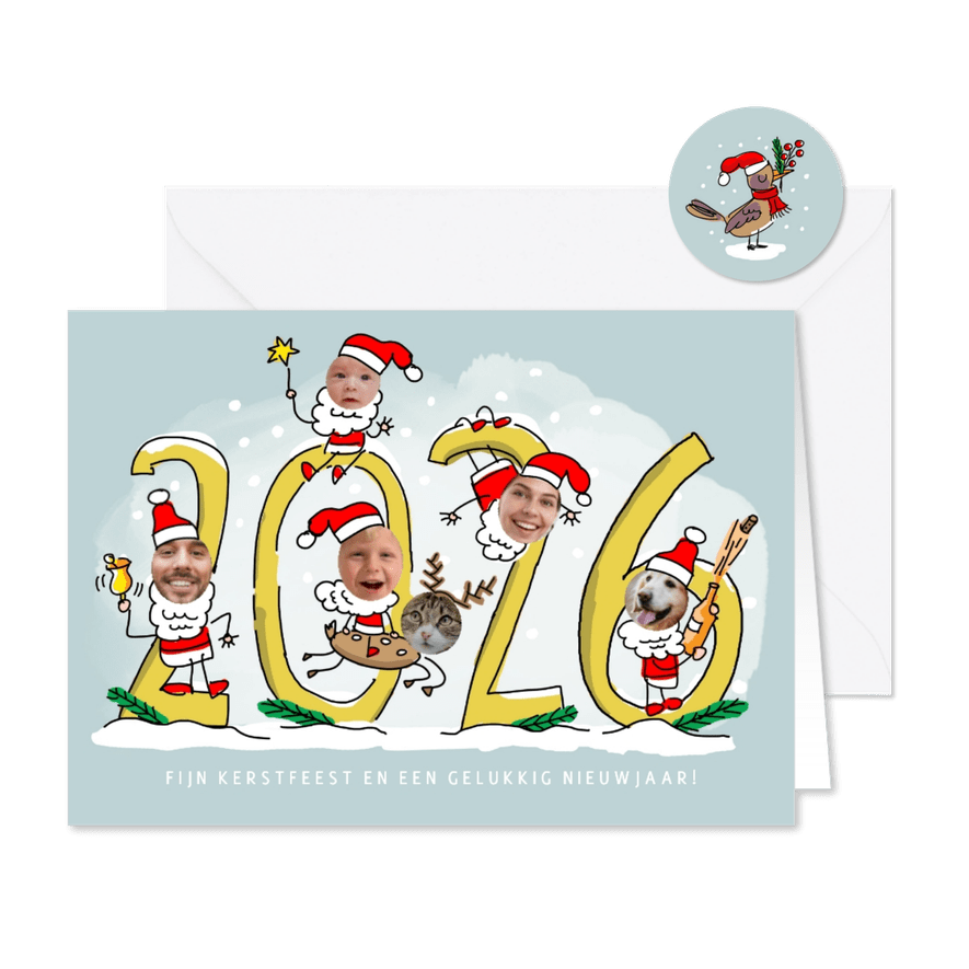 Kerstmannetjes fotocollage met 6 foto's - Kaartimpressie