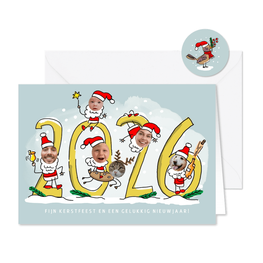 Kerstmannetjes fotocollage met 6 foto's - Kaartimpressie