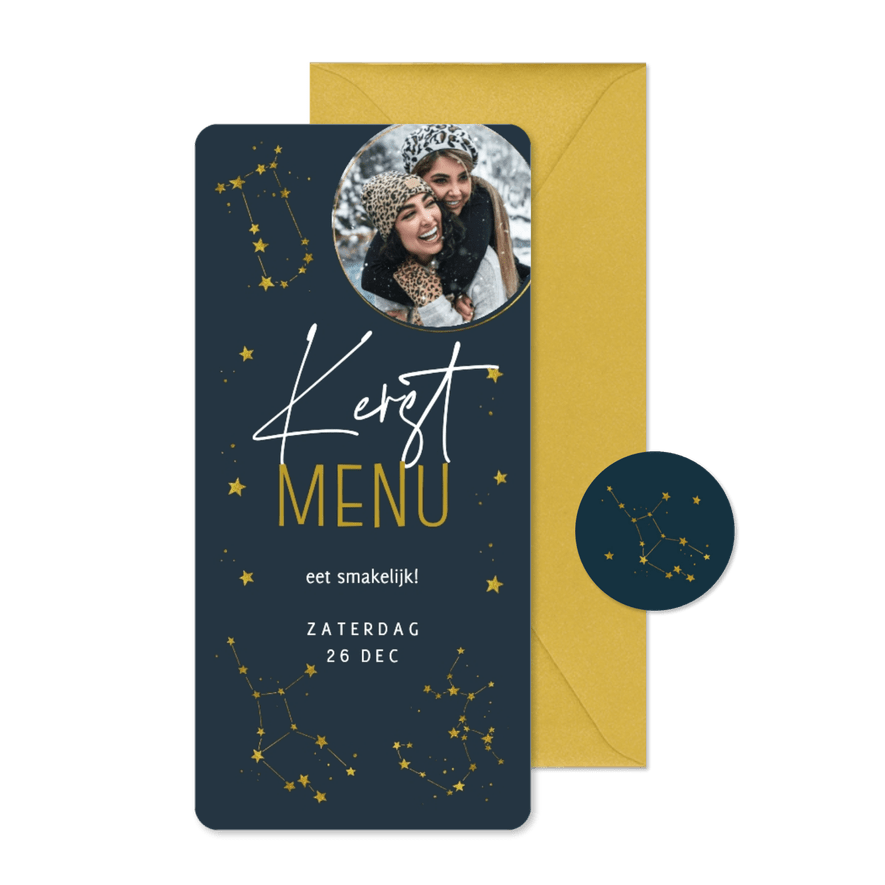 Kerstmenu astrologie en sterrenbeelden sterren in de nacht - Kaartimpressie