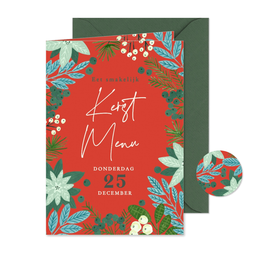 Kerstmenu botanisch bloemen poinsettia - Kaartimpressie