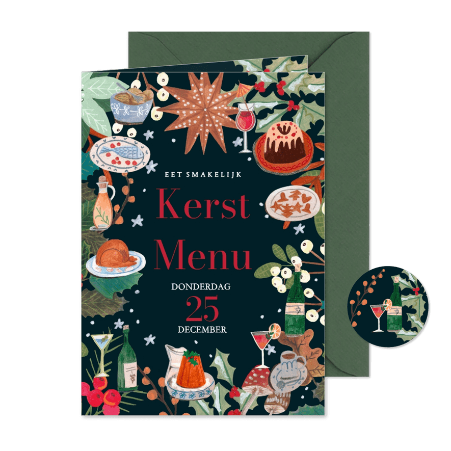 Kerstmenu doodle eten & drinken kerstfeest - Kaartimpressie