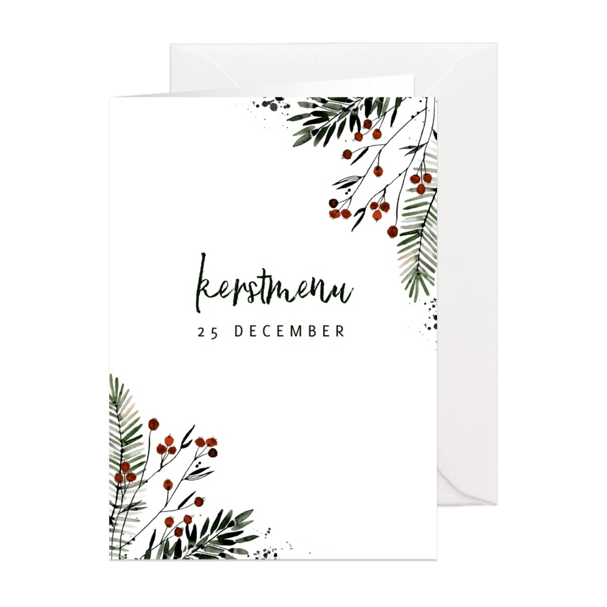 Kerstmenu kaart bessentakjes - Kaartimpressie