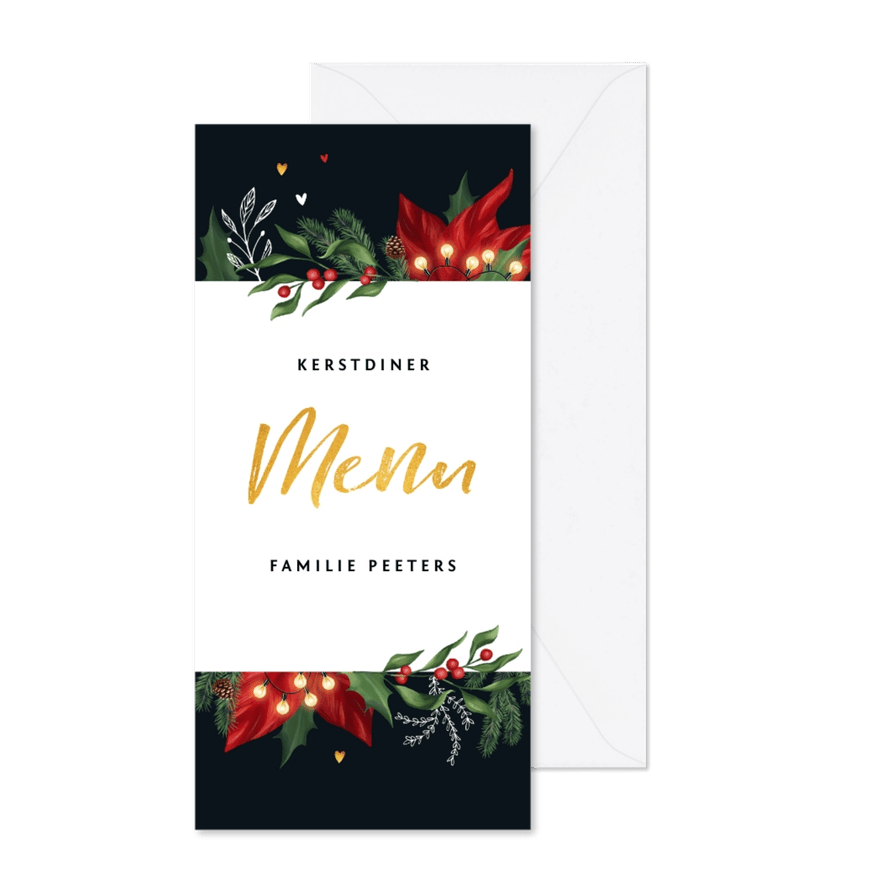 Kerstmenu kerstdiner stijlvol met winterse elementen - Kaartimpressie