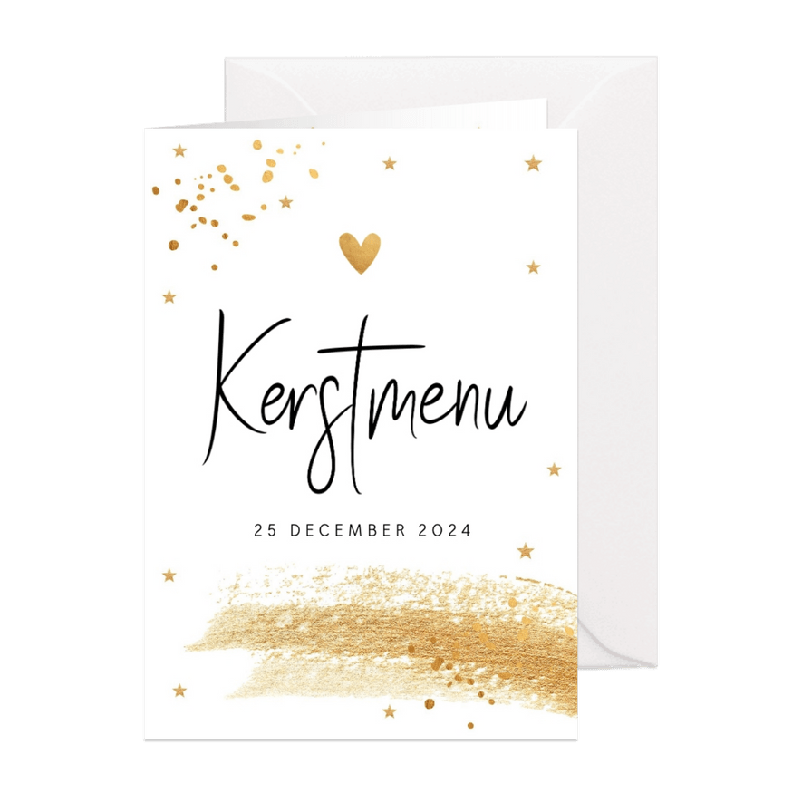 Kerstmenukaart confetti goudlook - Kaartimpressie