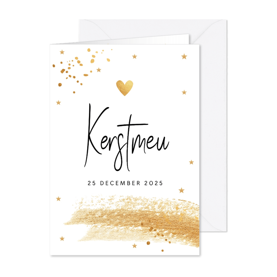 Kerstmenukaart wit brush strook sterren goudlook - Kaartimpressie
