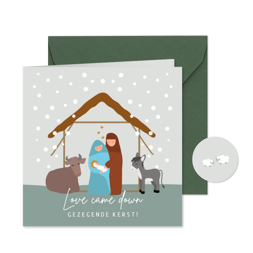 Kerststal met dieren en Jozef, Maria en Jezus - Kaartimpressie