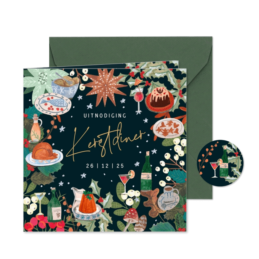 Kerstuitnodiging diner illustraties - Kaartimpressie