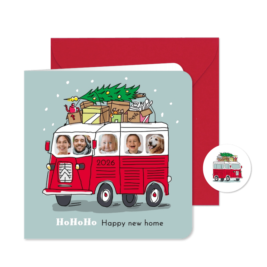 Kerstverhuiskaart met HY busje en foto's - Kaartimpressie
