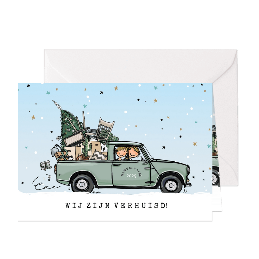 Kerstverhuiskaart Mini pick-up - Kaartimpressie