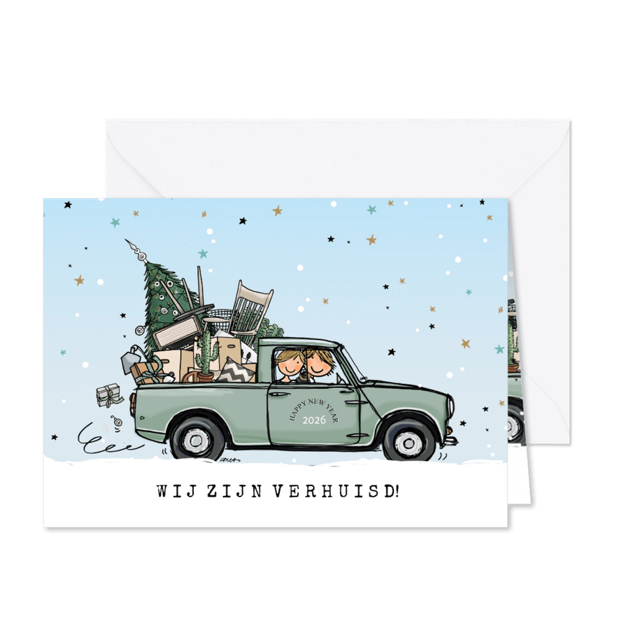 Kerstverhuiskaart Mini pick-up - Kaartimpressie