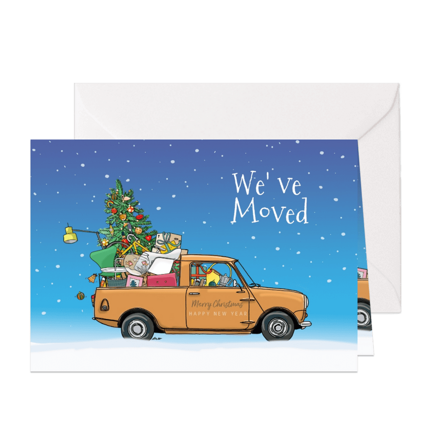 Kerstverhuiskaart mini pickup geel - Kaartimpressie