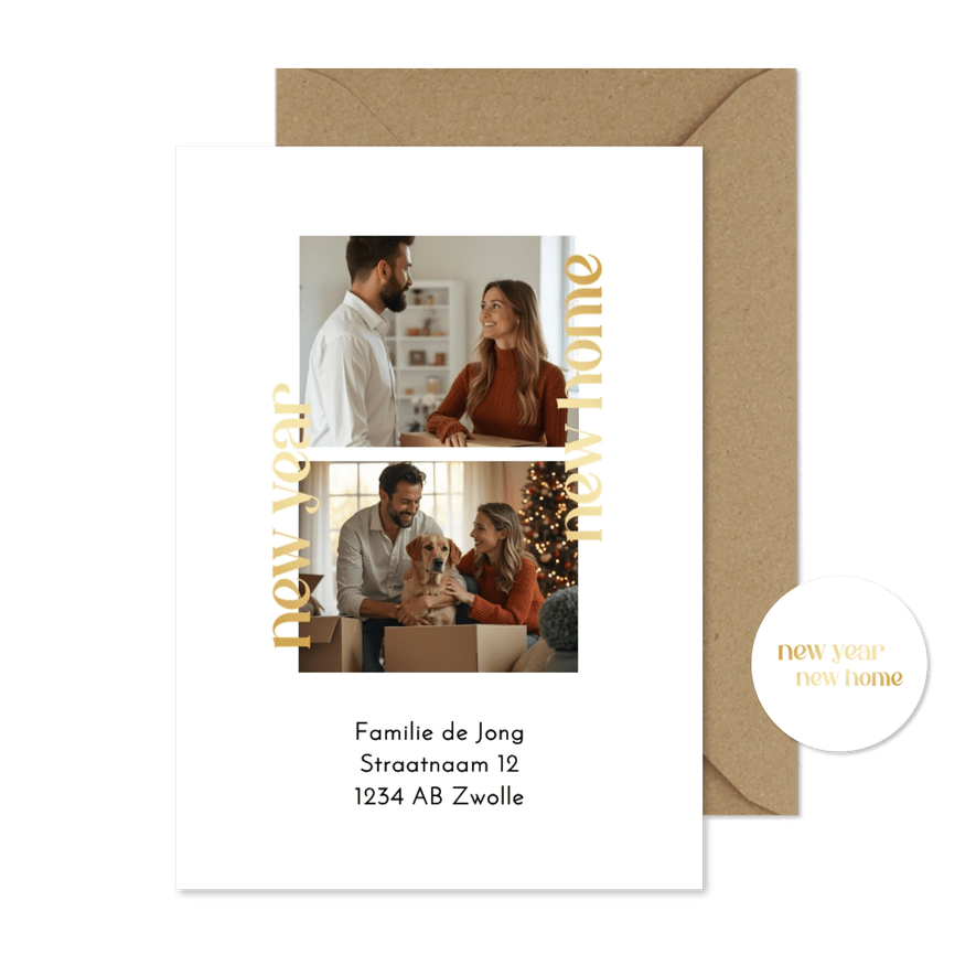 Kerstverhuiskaart new year new home minimalistisch 2 foto's - Kaartimpressie
