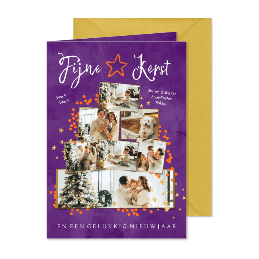 KiKa familie kerstkaart kerstboom sterren goud def - Kaartimpressie