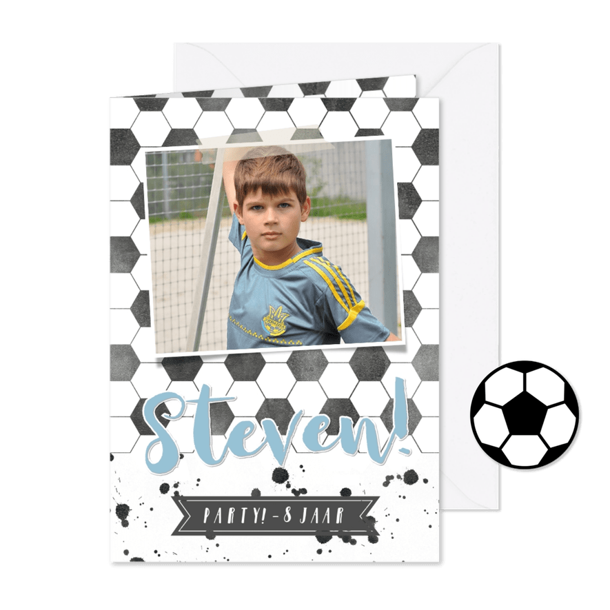 Kinderfeest uitnodiging voetbal met eigen foto - Kaartimpressie