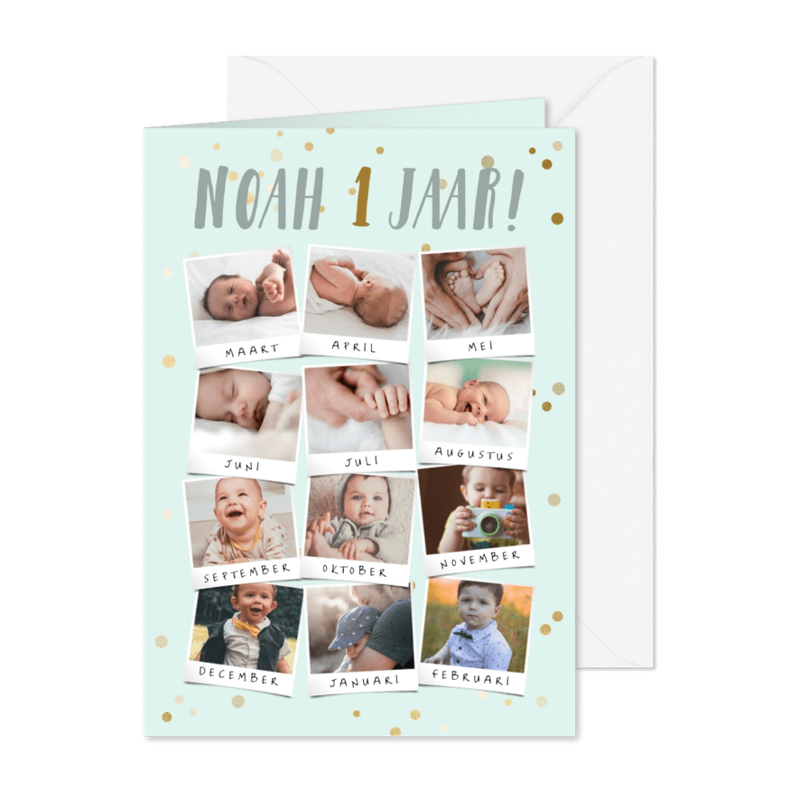 Kinderfeestje 12 maanden fotocollage confetti - Kaartimpressie