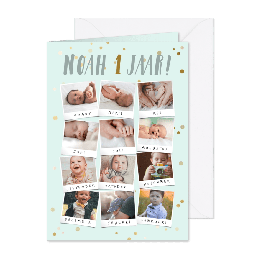 Kinderfeestje 12 maanden fotocollage confetti - Kaartimpressie
