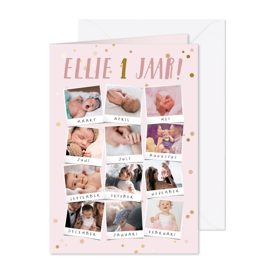 Kinderfeestje 12 maanden fotocollage - Kaartimpressie