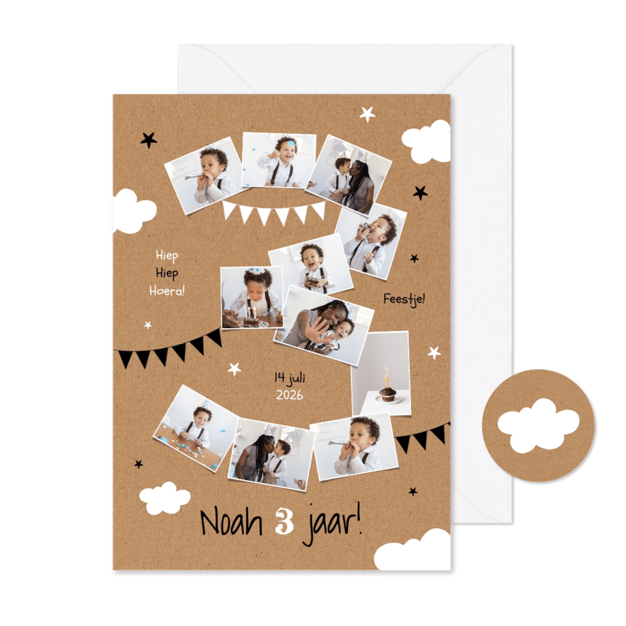 Kinderfeestje 3 jaar uitnodiging slingers sterren kraft foto - Kaartimpressie