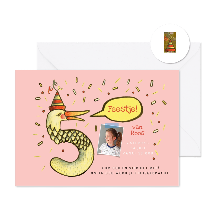 Kinderfeestje 5 jaar gans - Kaartimpressie