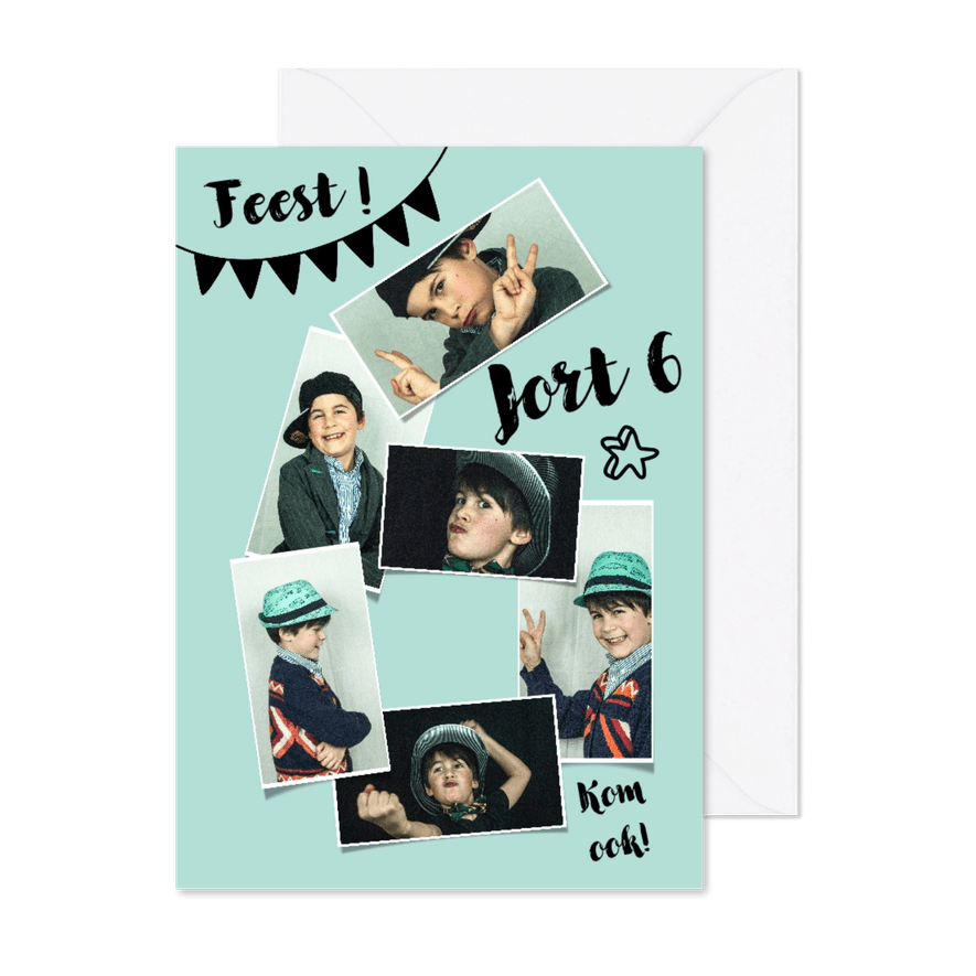 Kinderfeestje 6 jaar fotocollage jongen of meisje - Kaartimpressie