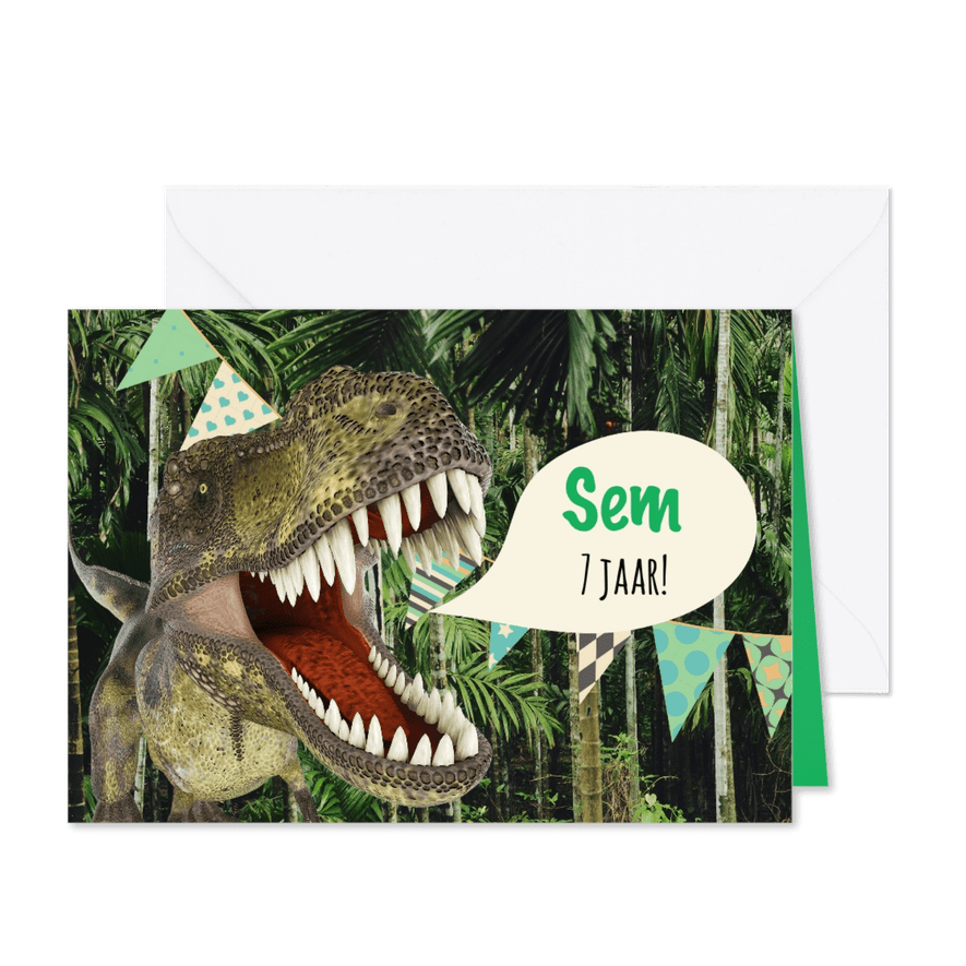 Kinderfeestje, angstaanjagend leuke uitnodiging met dino - Kaartimpressie