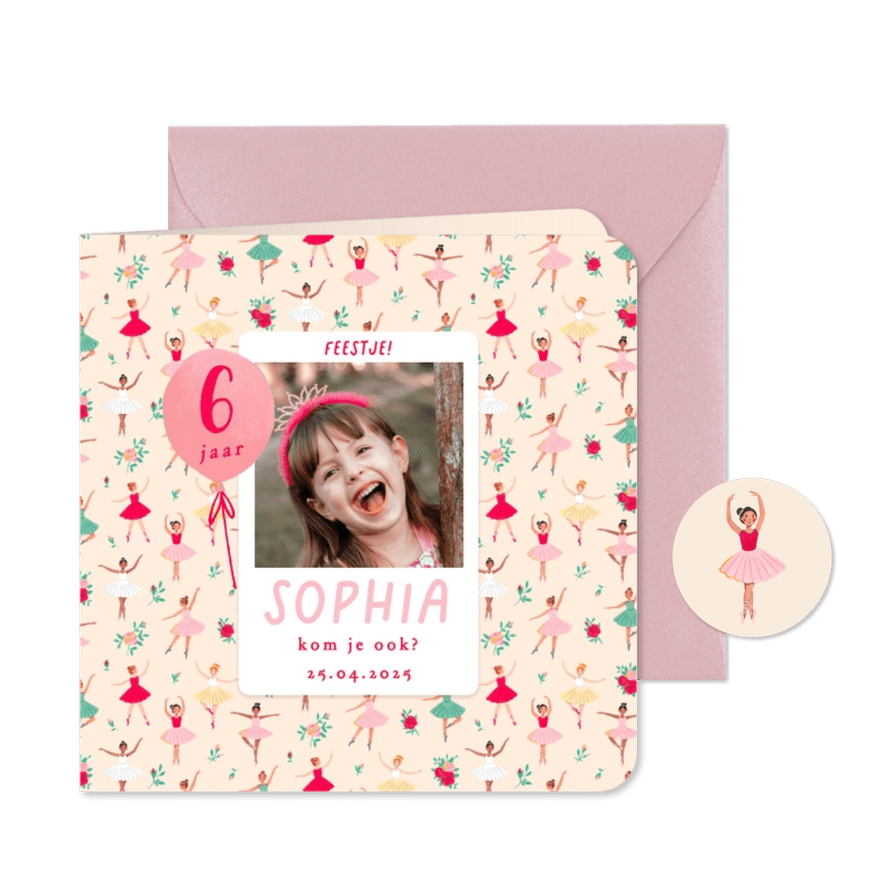 Kinderfeestje ballet ballerina en bloemen - Kaartimpressie