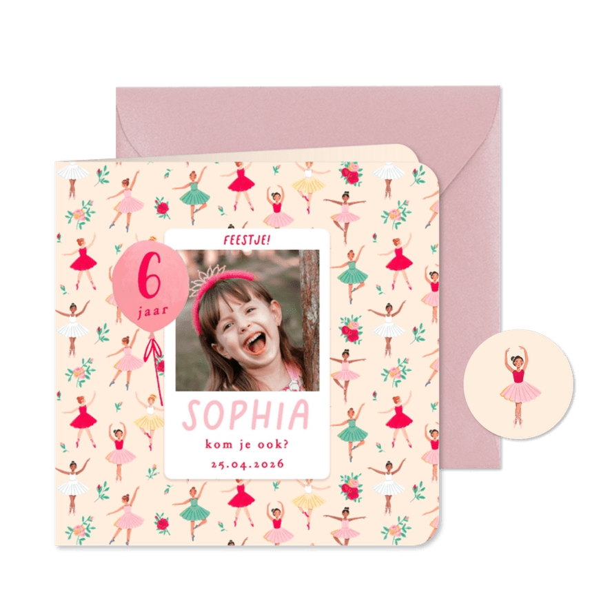 Kinderfeestje ballet ballerina en bloemen - Kaartimpressie