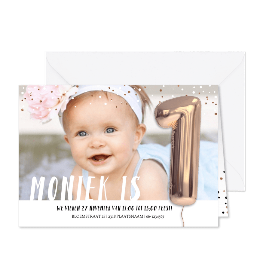 Kinderfeestje Ballon 1 jaar - Kaartimpressie