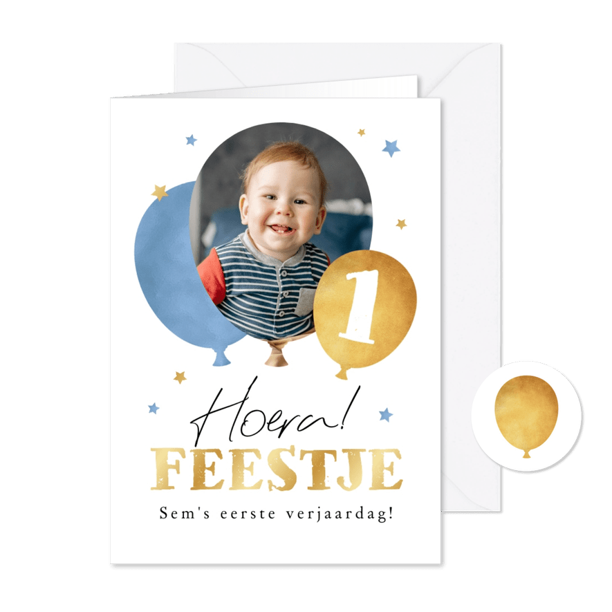 Kinderfeestje ballonnen 1 jaar sterren goud foto - Kaartimpressie