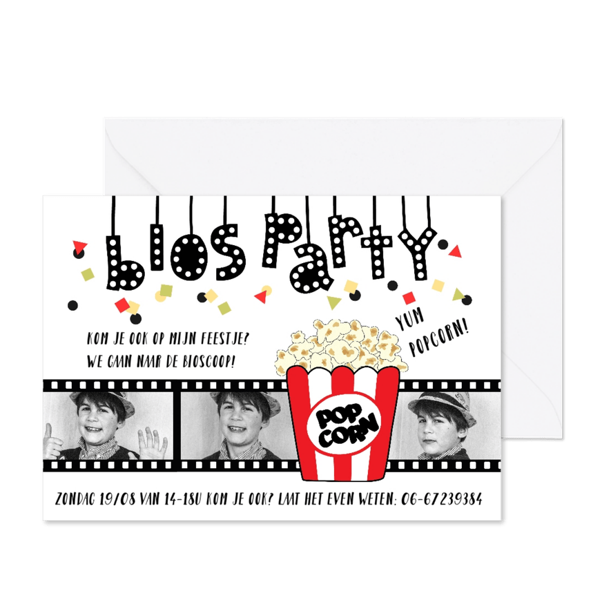 Kinderfeestje bioscoop fotocollage kind - Kaartimpressie