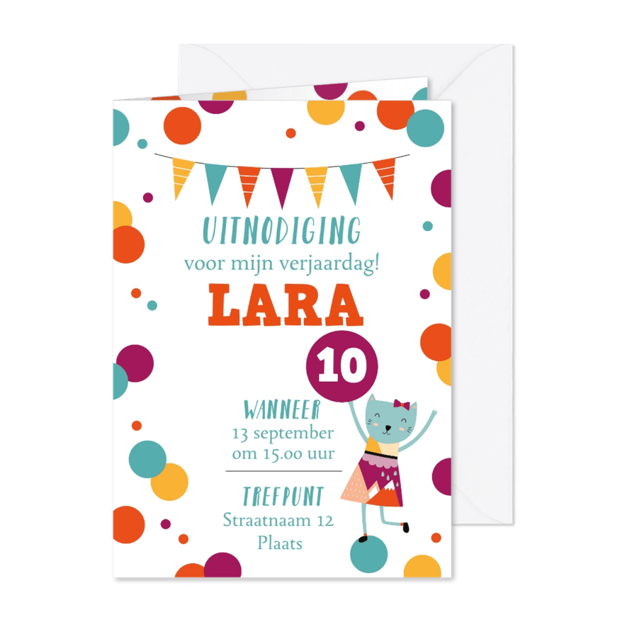 Kinderfeestje bonte confetti voor een meisje - Kaartimpressie