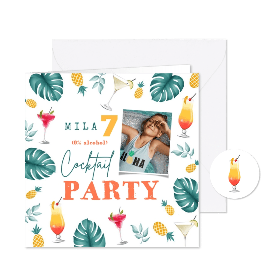 Kinderfeestje cocktail party tropisch drankjes ananas foto - Kaartimpressie