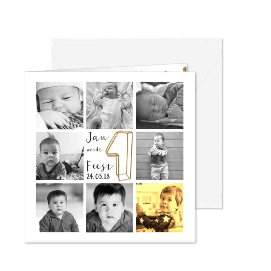 Kinderfeestje collagekaart met draad goud 1 - Kaartimpressie