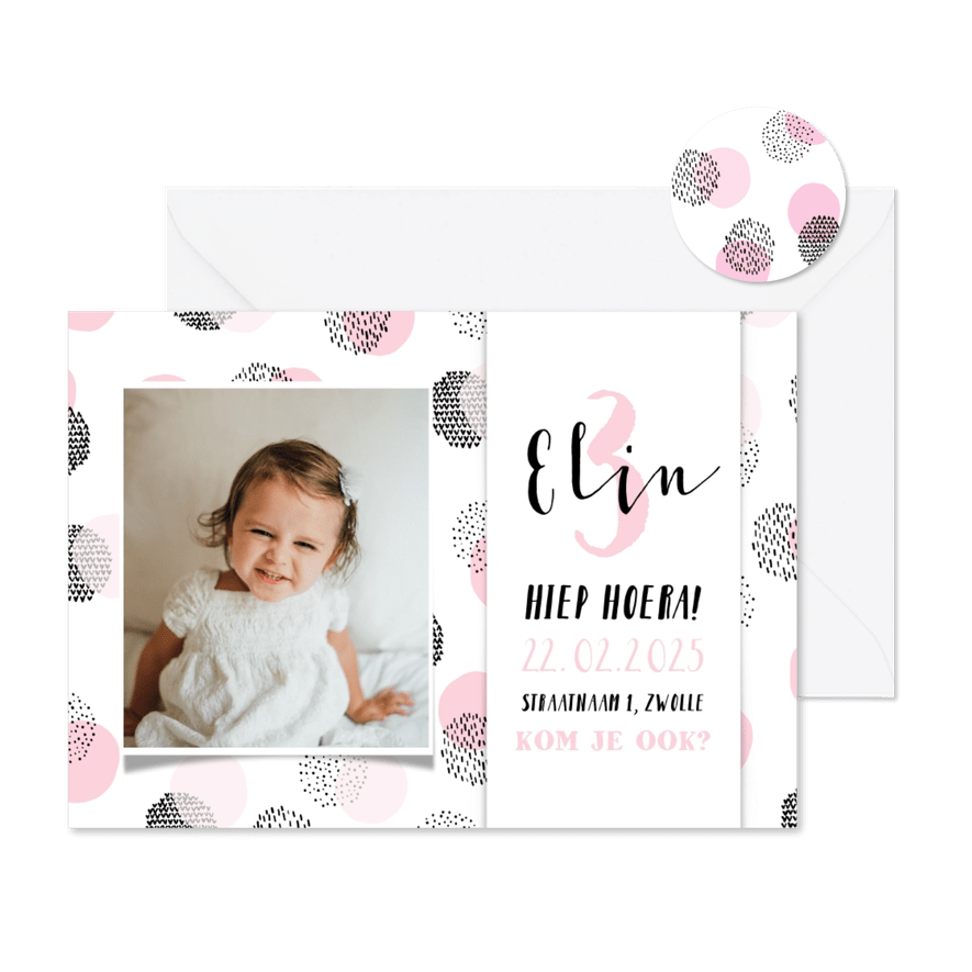 Kinderfeestje confetti aanpasbaar met foto - Kaartimpressie