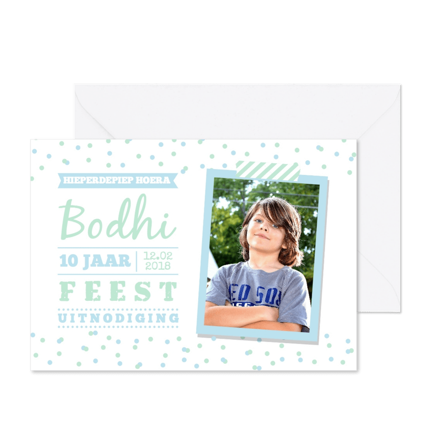 Kinderfeestje confetti foto jongen - Kaartimpressie