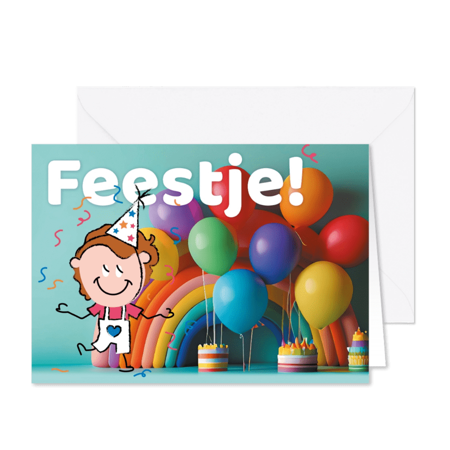 Kinderfeestje confetti regenboog taart - Kaartimpressie