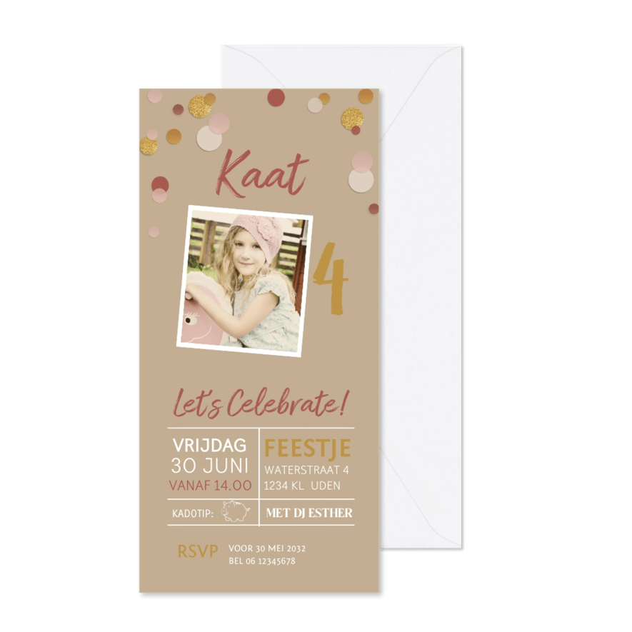 Kinderfeestje confetti zalm - Kaartimpressie