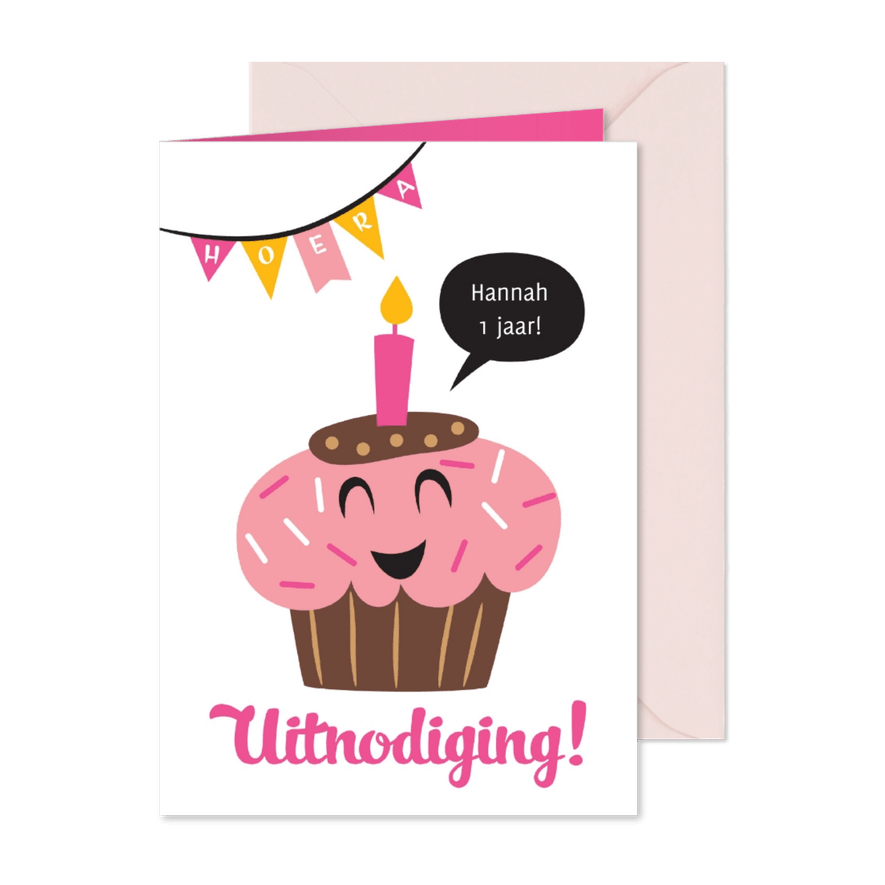 Kinderfeestje cupcake meisje - Kaartimpressie