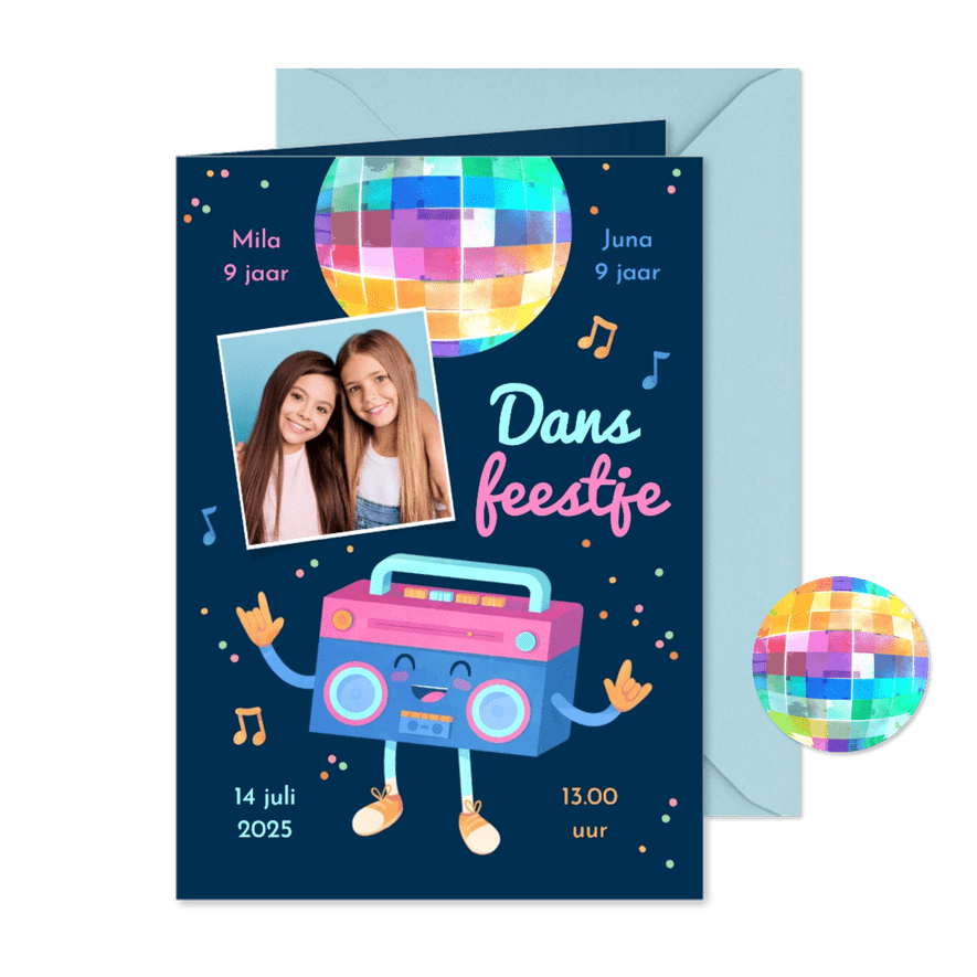 Kinderfeestje dansen disco radio muziek dansfeest - Kaartimpressie