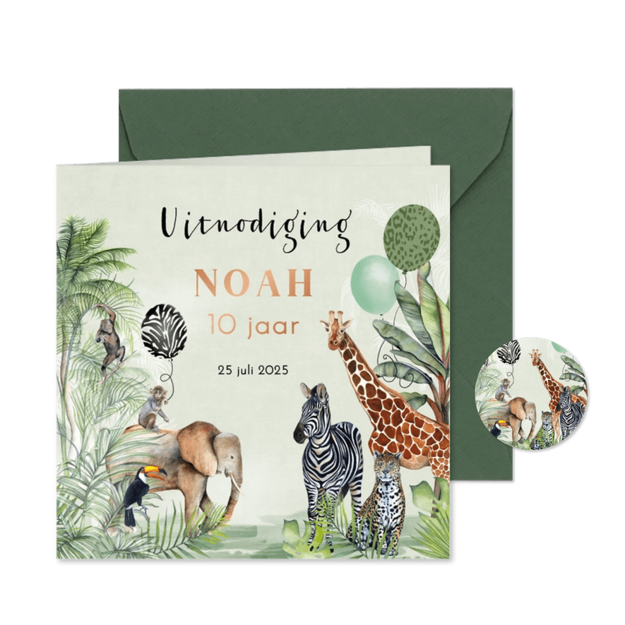 Kinderfeestje dieren in de jungle ballonnen - Kaartimpressie