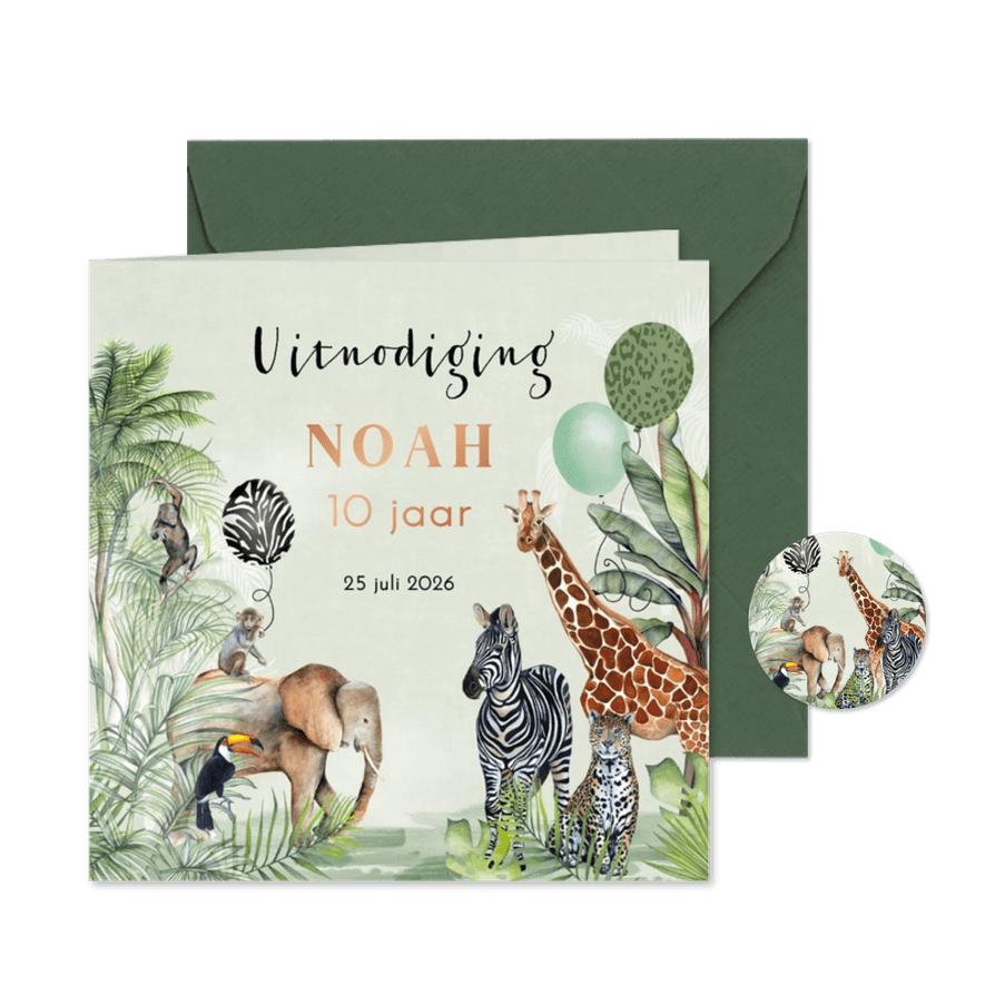 Kinderfeestje dieren in de jungle ballonnen - Kaartimpressie