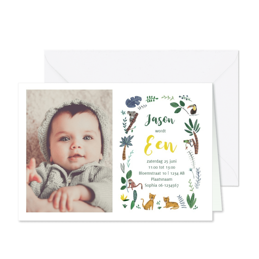 Kinderfeestje dieren tijgers 1 jaar - Kaartimpressie